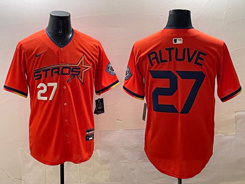 Men Houston Astros 27 Altuve Orange Three generations Joint Name 2025 Nike MLB Jersey style 6